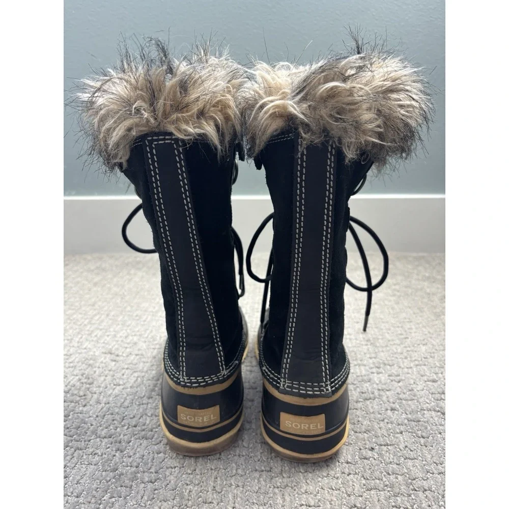 Sorel Joan Of Arctic Waterproof Suede‎ Snow Boots Black Faux Fur Cuff Sz 6